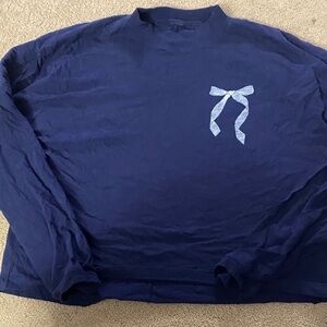 Aerie XS Navy Blue Long Sleeve Shirt with Bow Detail